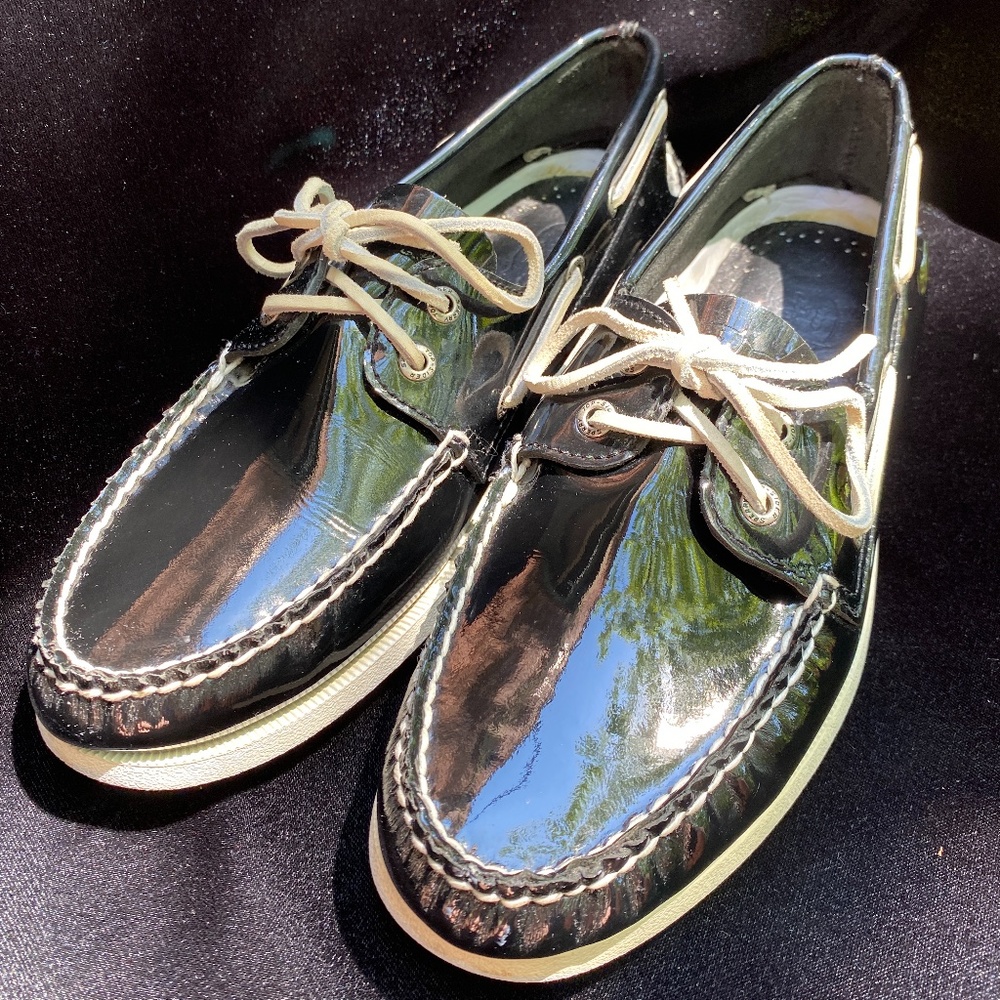 Men's Black Patent Leather Sperry Top Side…
